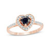 Thumbnail Image 0 of 5.0mm Lab-Created Blue Sapphire and 0.15 CT. T.W. Diamond Heart Frame Engagement Ring in 10K Rose Gold