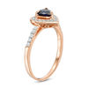 Thumbnail Image 1 of 5.0mm Lab-Created Blue Sapphire and 0.15 CT. T.W. Diamond Heart Frame Engagement Ring in 10K Rose Gold