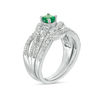 Thumbnail Image 1 of 4.5mm Lab-Created Emerald and White Sapphire Bypass Bridal Set in 10K White Gold