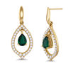 Thumbnail Image 0 of Pear-Shaped Lab-Created Emerald and 0.71 CT. T.W. Diamond Teardrop Earrings in 10K Gold