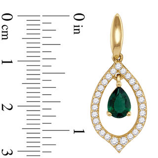 Pear-Shaped Lab-Created Emerald and 0.71 CT. T.W. Diamond Teardrop Earrings in 10K Gold