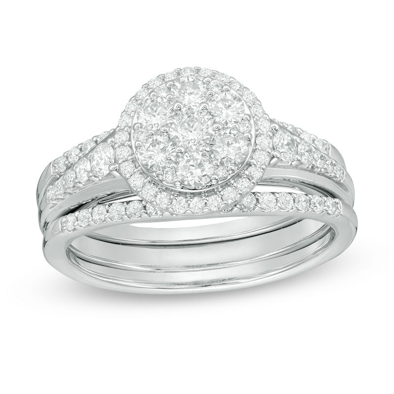 1.00 CT. T.W. Composite Diamond Frame Three Piece Bridal Set in 14K White Gold|Peoples Jewellers