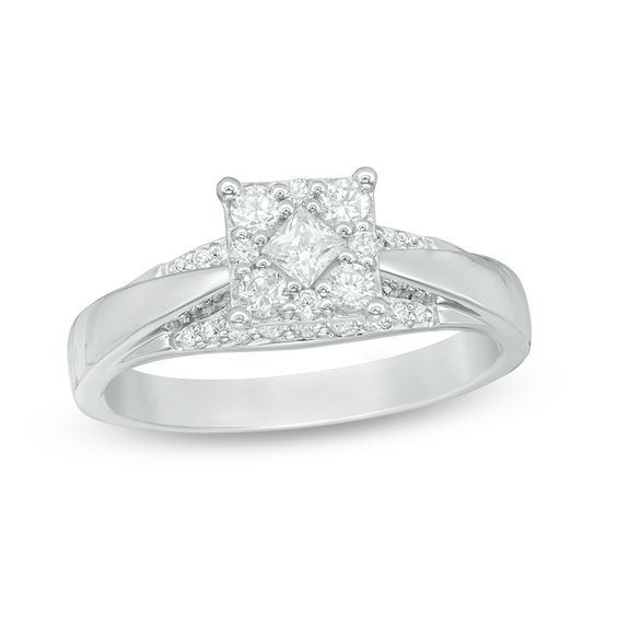 0.50 CT. T.W. Composite Diamond Cushion-Shaped Engagement Ring in 10K White Gold