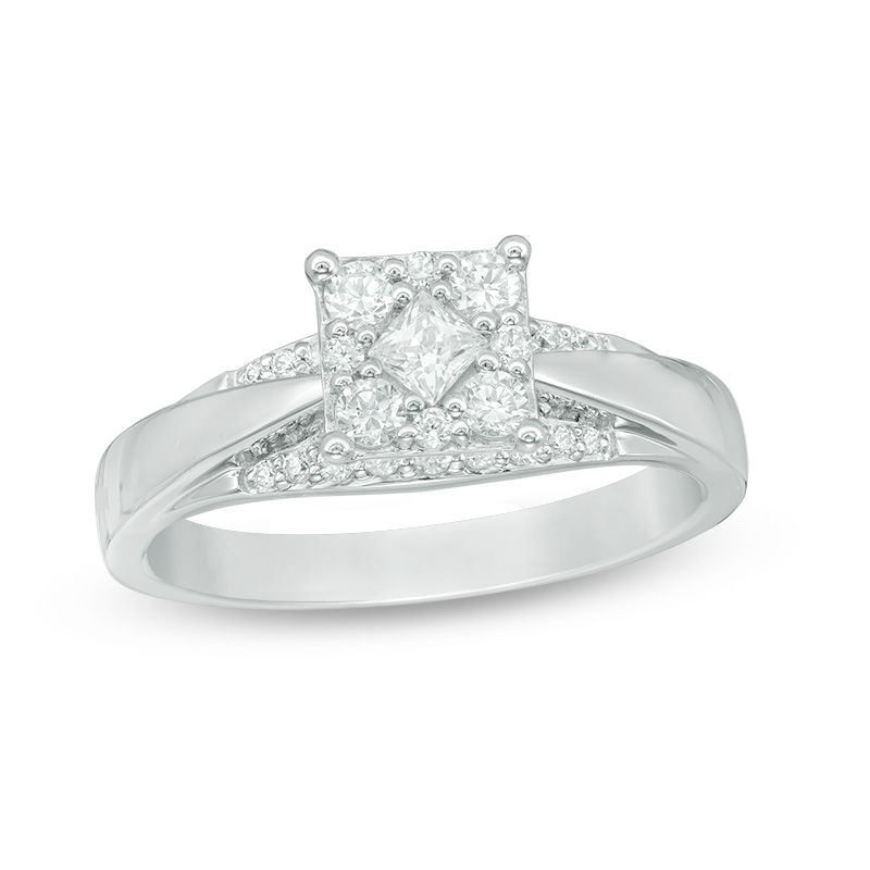 0.50 CT. T.W. Composite Diamond Cushion-Shaped Engagement Ring in 10K White Gold|Peoples Jewellers