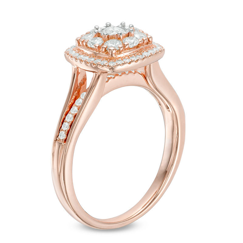 Main Image 2 of 0.45 CT. T.W. Composite Diamond Cushion Frame Engagement Ring in 10K Rose Gold