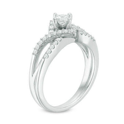 0.50 CT. T.W. Princess-Cut Diamond Tilted Bypass Frame Bridal Set in 14K White Gold