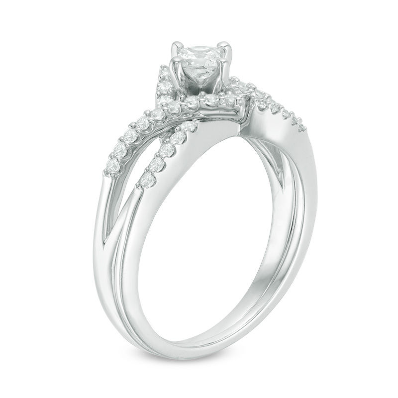 0.50 CT. T.W. Princess-Cut Diamond Tilted Bypass Frame Bridal Set in 14K White Gold|Peoples Jewellers