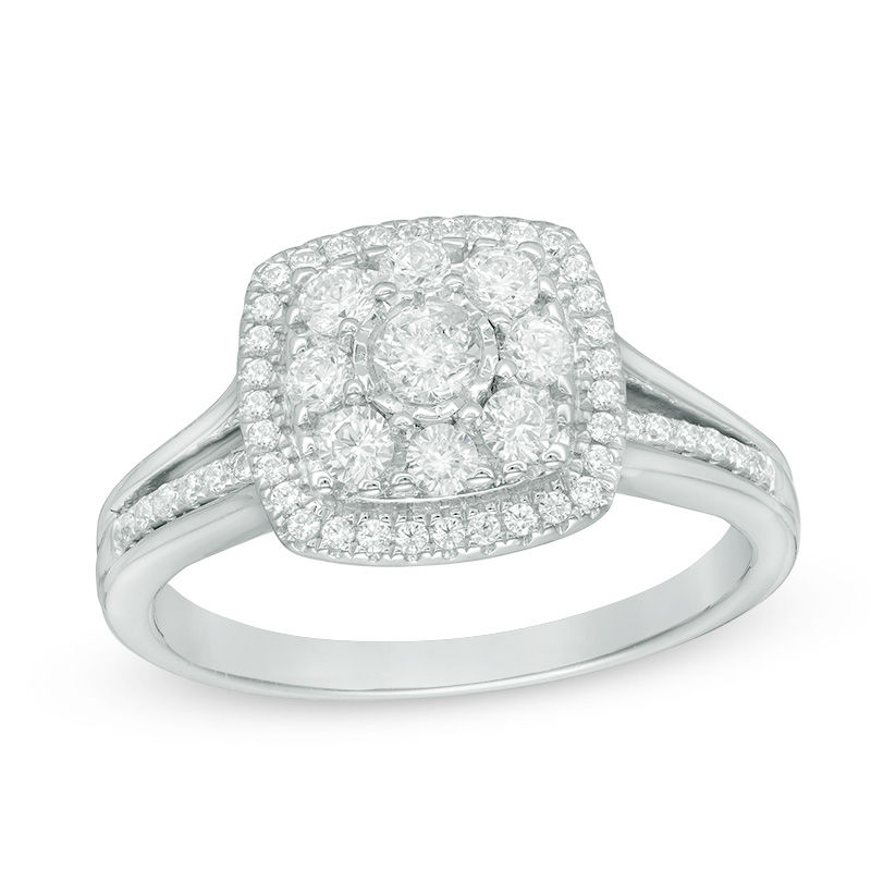 0.45 CT. T.W. Composite Diamond Cushion Frame Engagement Ring in 10K White Gold|Peoples Jewellers
