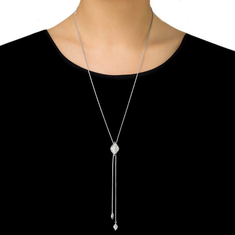 0.45 CT. T.W. Diamond Marquise Lariat-Style Bolo Necklace in Sterling Silver - 30"|Peoples Jewellers