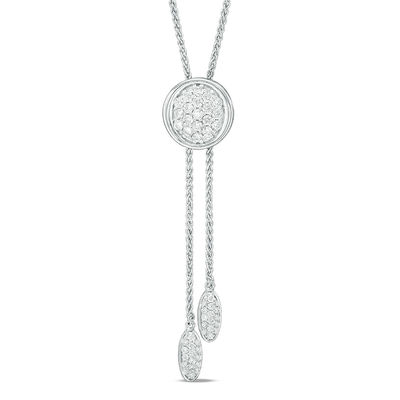 0.95 CT. T.W. Diamond Circle Lariat-Style Bolo Necklace in Sterling Silver - 30"