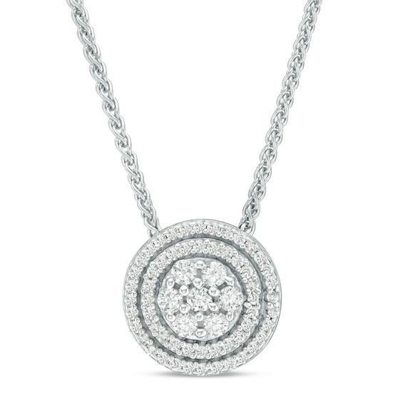 0.45 CT. T.W. Composite Diamond Double Frame Bolo Necklace in Sterling Silver - 30"