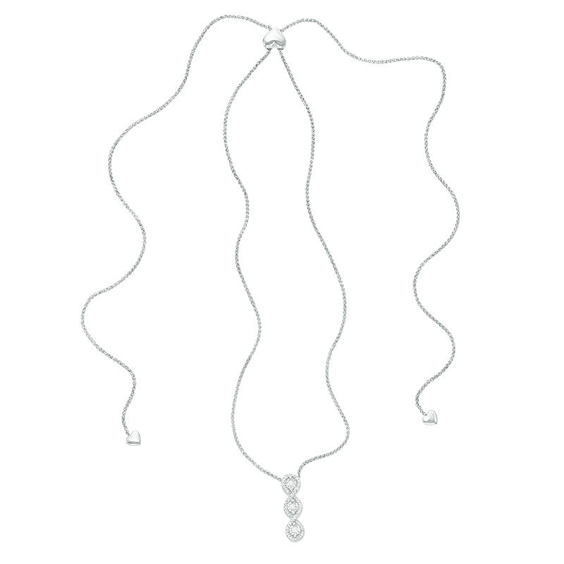 0.23 CT. T.W. Diamond Twist Frame Three Stone Bolo Necklace in Sterling Silver - 30"|Peoples Jewellers