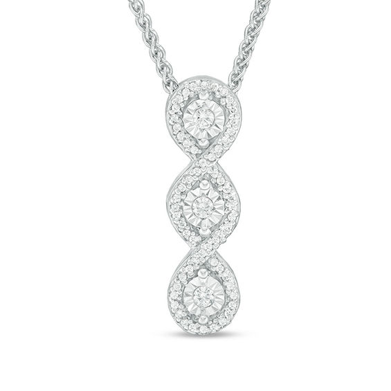 0.23 CT. T.W. Diamond Twist Frame Three Stone Bolo Necklace in Sterling Silver - 30"