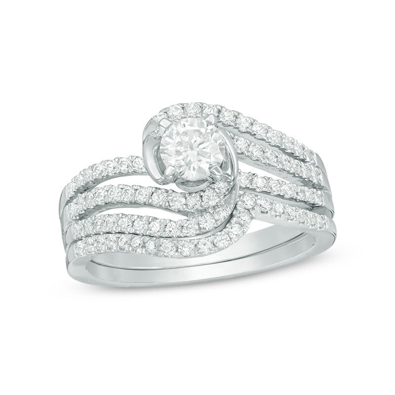 1.00 CT. T.W. Diamond Swirl Bridal Set in 14K White Gold|Peoples Jewellers