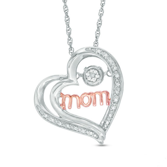 Unstoppable Love™ Diamond Accent "mom" Tilted Heart Pendant in Sterling Silver and 10K Rose Gold