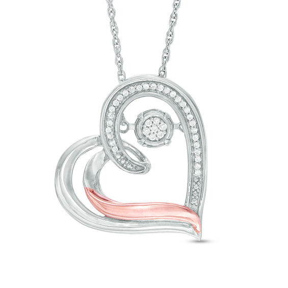 Unstoppable Love™ 0.07 CT. T.W. Diamond Tilted Swirl Heart Pendant in Sterling Silver and 10K Rose Gold