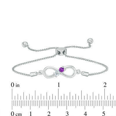 Couple’s Simulated Birthstone Infinity Bolo Bracelet in Sterling Silver (2 Stones)