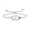 Thumbnail Image 0 of Couple's 4.0mm Simulated Birthstone Interlocking Heart Bolo Bracelet in Sterling Silver (2 Stones and Names)