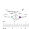 Thumbnail Image 1 of Couple's 4.0mm Simulated Birthstone Interlocking Heart Bolo Bracelet in Sterling Silver (2 Stones and Names)