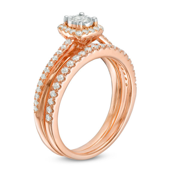 0.45 CT. T.W. Diamond Cushion Frame Bridal Set in 10K Rose Gold