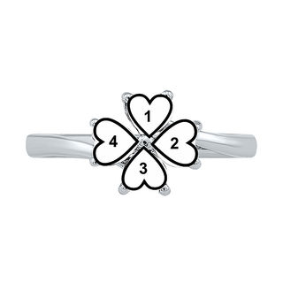 Mother’s 4.0mm Heart-Shaped Simulated Birthstone Four Leaf Clover Ring in Sterling Silver (15 Characters)