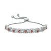 Garnet and 0.09 CT. T.W. Diamond Frame Bolo Bracelet in Sterling Silver - 9.5"