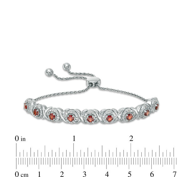 Garnet and 0.09 CT. T.W. Diamond Frame Bolo Bracelet in Sterling Silver - 9.5"