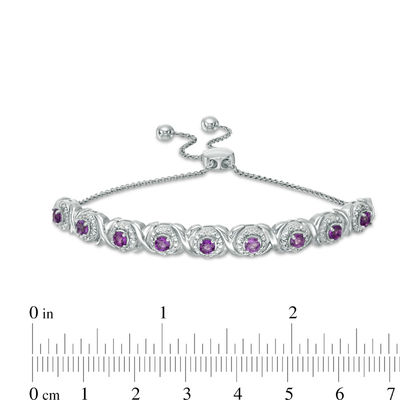 Amethyst and 0.09 CT. T.W. Diamond Frame Bolo Bracelet in Sterling Silver - 9.5"