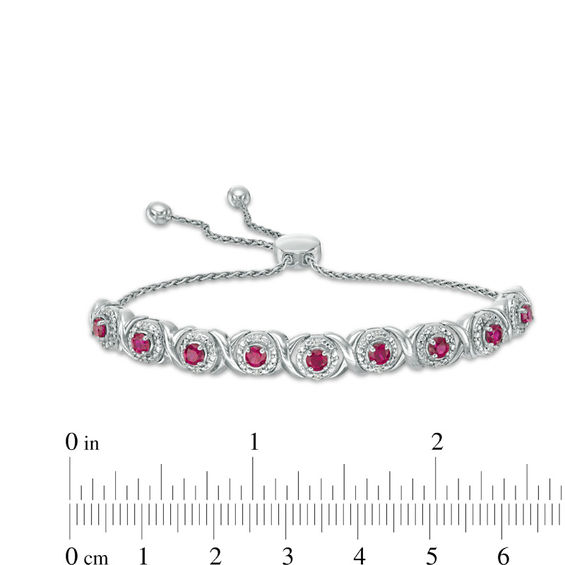 Lab-Created Ruby and 0.09 CT. T.W. Diamond Frame Bolo Bracelet in Sterling Silver - 9.5"