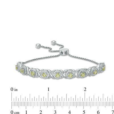 Peridot and 0.09 CT. T.W. Diamond Frame Bolo Bracelet in Sterling Silver - 9.5"