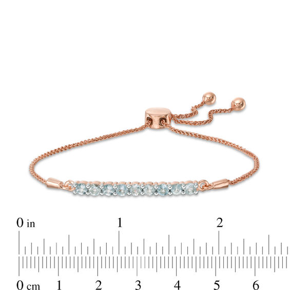 Aquamarine Nine Stone Bar Bolo Bracelet in 10K Rose Gold - 9.5"