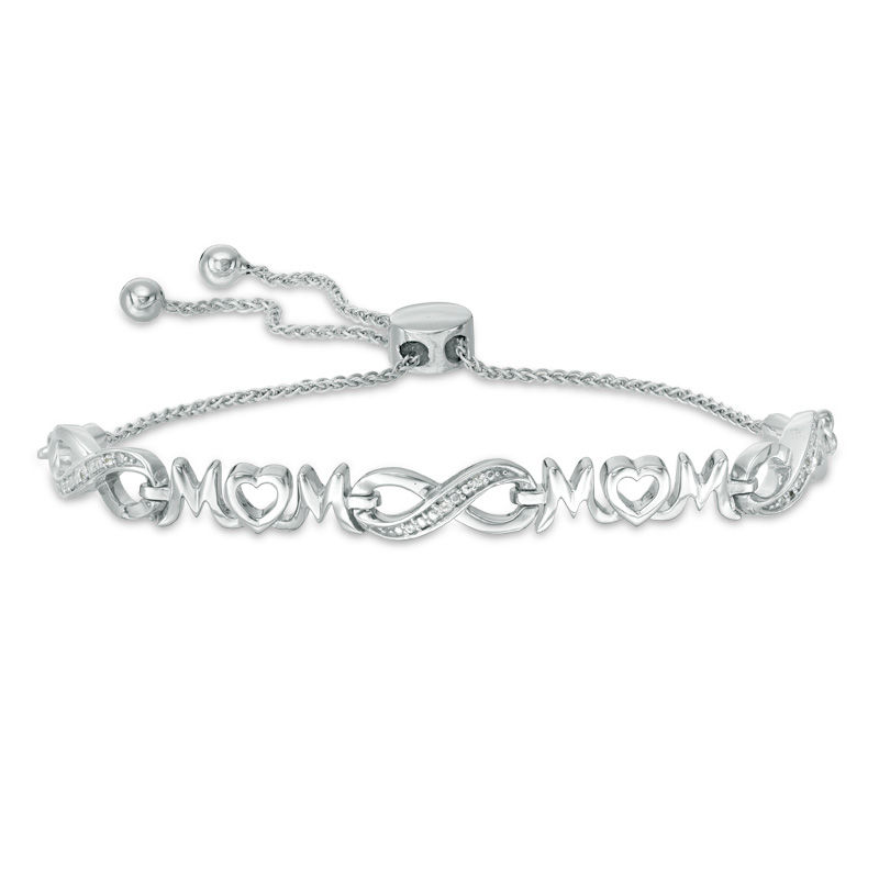 Lab-Created White Sapphire "MOM" Infinity Bolo Bracelet in Sterling Silver - 9.5"