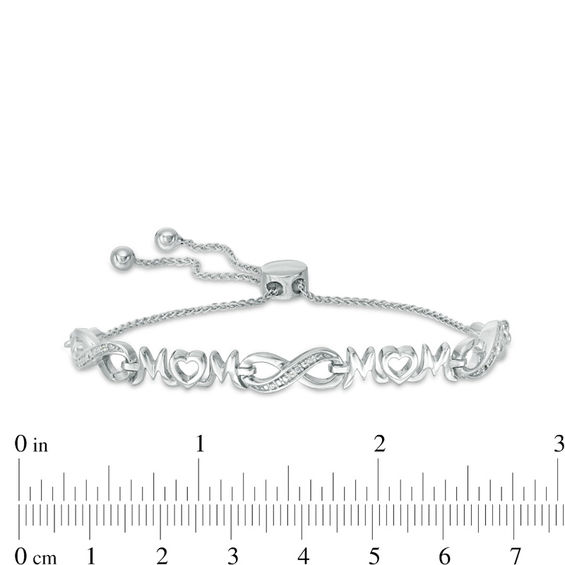 Lab-Created White Sapphire "MOM" Infinity Bolo Bracelet in Sterling Silver - 9.5"