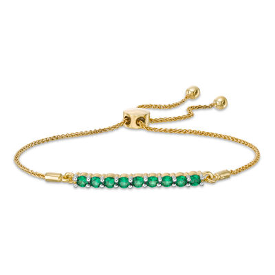 Lab-Created Emerald Nine Stone Bar Bolo Bracelet in 10K Gold - 9.5"