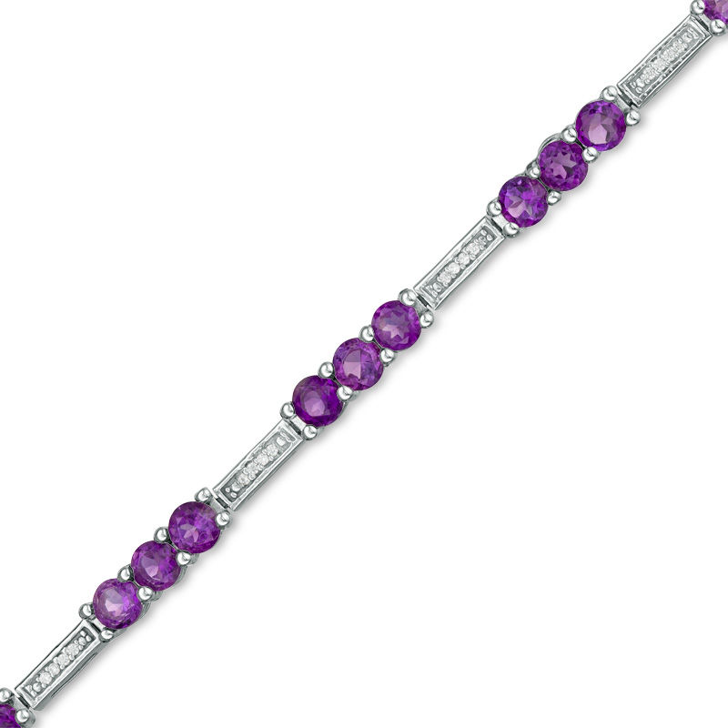 Amethyst and 0.09 CT. T.W.  Diamond Three Stone Station Bracelet in 10K White Gold - 7.5"|Peoples Jewellers