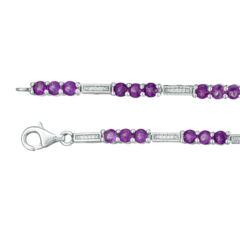 Amethyst and 0.09 CT. T.W.  Diamond Three Stone Station Bracelet in 10K White Gold - 7.5"|Peoples Jewellers