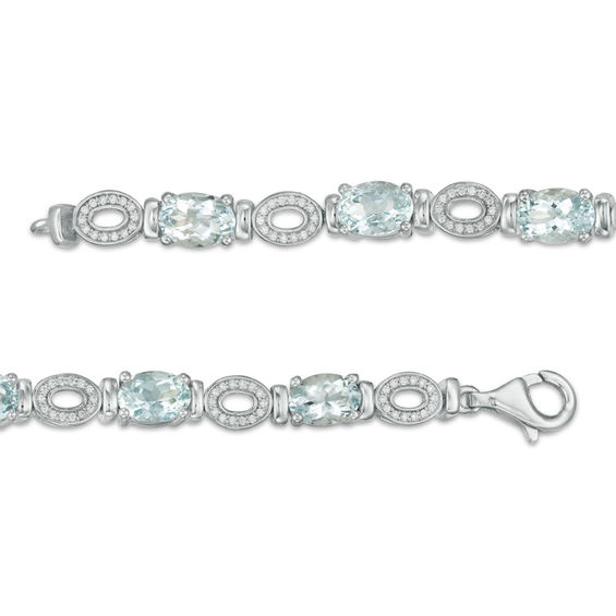 Oval Aquamarine and 0.46 CT. T.W. Diamond "O" Bracelet in Sterling Silver - 7.5"