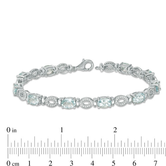 Oval Aquamarine and 0.46 CT. T.W. Diamond "O" Bracelet in Sterling Silver - 7.5"