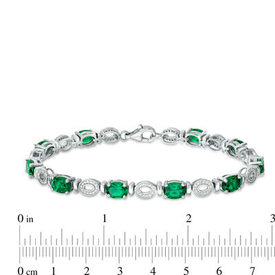 Oval Lab-Created Emerald and 0.46 CT. T.W. Diamond "O" Bracelet in Sterling Silver - 7.5"