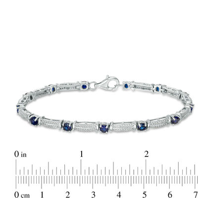 Lab-Created Blue Sapphire and 0.38 CT. T.W. Diamond Double Row Bracelet in Sterling Silver - 7.5"