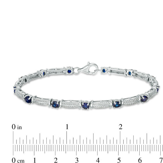 Lab-Created Blue Sapphire and 0.38 CT. T.W. Diamond Double Row Bracelet in Sterling Silver - 7.5"