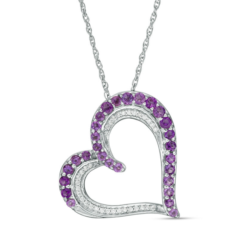 Amethyst and 0.09 CT. T.W. Diamond Tilted Heart Pendant in Sterling Silver|Peoples Jewellers