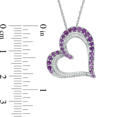 Amethyst and 0.09 CT. T.W. Diamond Tilted Heart Pendant in Sterling Silver