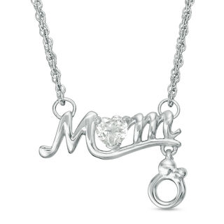 Heart-Shaped Lab-Created White Sapphire "MOM" with Motherly Love Charm Necklace in Sterling Silver