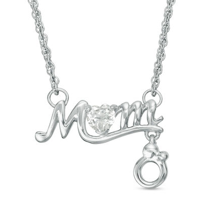 Heart-Shaped Lab-Created White Sapphire "MOM" with Motherly Love Charm Necklace in Sterling Silver