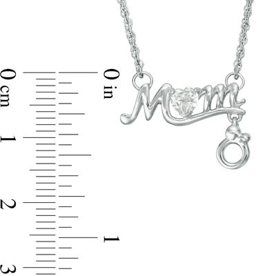 Heart-Shaped Lab-Created White Sapphire "MOM" with Motherly Love Charm Necklace in Sterling Silver