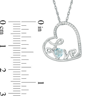 Heart-Shaped Aquamarine and Diamond Accent Tilted "LOVE" Pendant in Sterling Silver