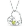 Heart-Shaped Peridot and Diamond Accent Tilted "LOVE" Pendant in Sterling Silver