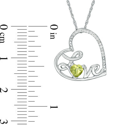 Heart-Shaped Peridot and Diamond Accent Tilted "LOVE" Pendant in Sterling Silver