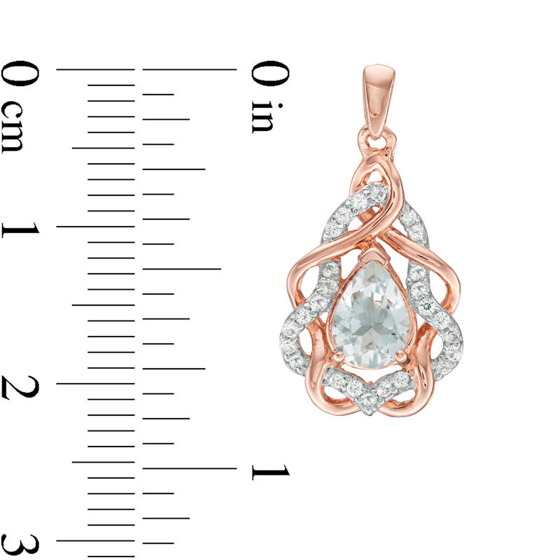 Pear-Shaped Aquamarine and Lab-Created White Sapphire Free-Form Frame Drop Earrings in 10K Rose Gold|Peoples Jewellers